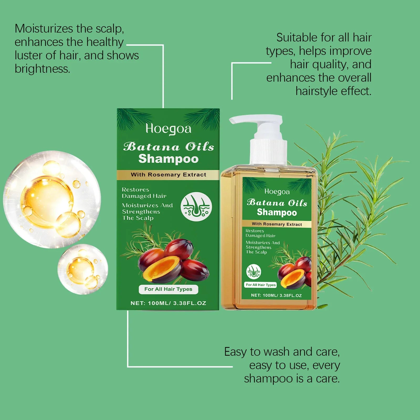 Pure Batana Shampoo Hair Strengthen Moisturizer Restore Damaged Brittle Hair Anti Loss Improve Dandruff Scalp Oil Control Care