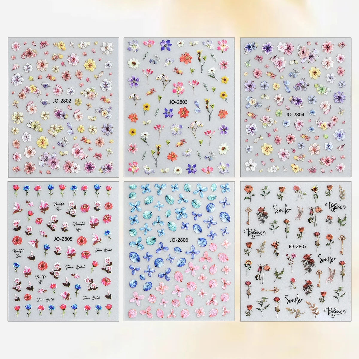 3 to 30 Sheets Floral Nail Stickers Watercolor Flower Petal Botanical Spring Garden Soft Pastel Self-Adhesive Nail Art Decals