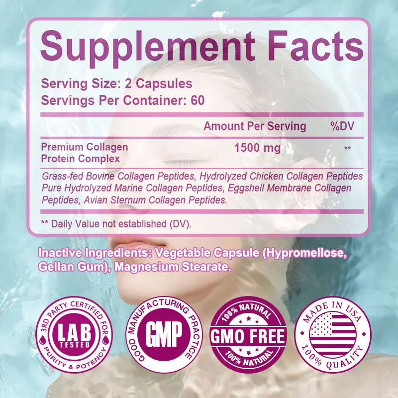 Hydrolyzed Collagen Peptides + Protein Supports Hair, Skin, Nails, Joints & Bones - Contains Type 5, I, II, III, V, X - Non-GMO