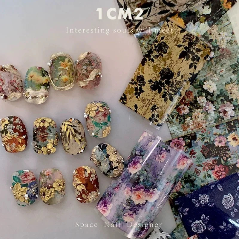 1 Box Flower Plaid Nail Foils for Transfer Paper Floral Sliders Butterfly Nails Wraps Blooming Flower Nail Art Decorations