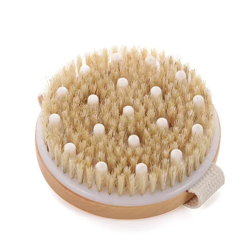2 In 1 Dry Skin Body Massage Brush Natural Bristle Dead Skin Remover Anti Cellulite Exfoliates Blood Circulation Massage Tools