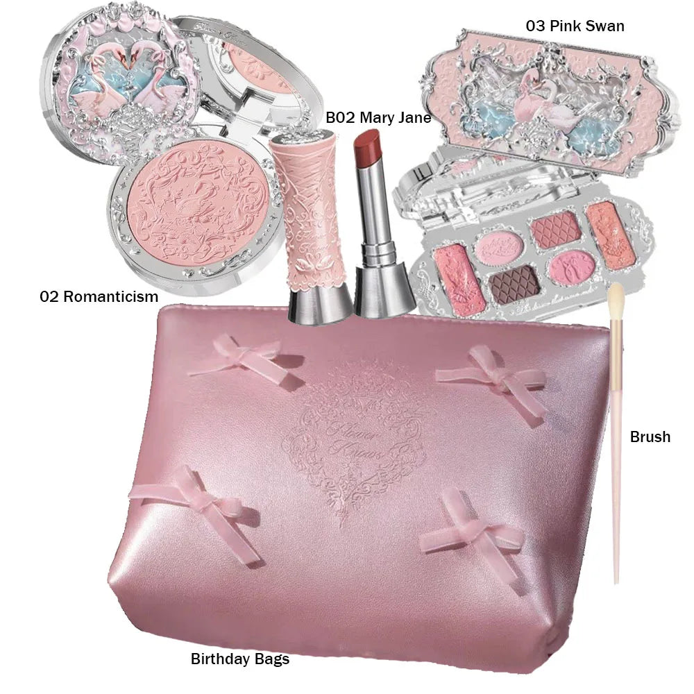 Makeup Flower Knows Set Swan Ballet Series Six Color Eyeshadow Palette Embossed Blusher Shine Lipstick Kit With Bag All In
