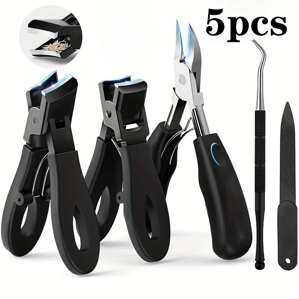 1/3/4/5pcs Stainless Steel Toenail Clippers Set with Ergonomic Handle,Includes Wide Mouth Angled Scissors,Nail File Cuticle Tool