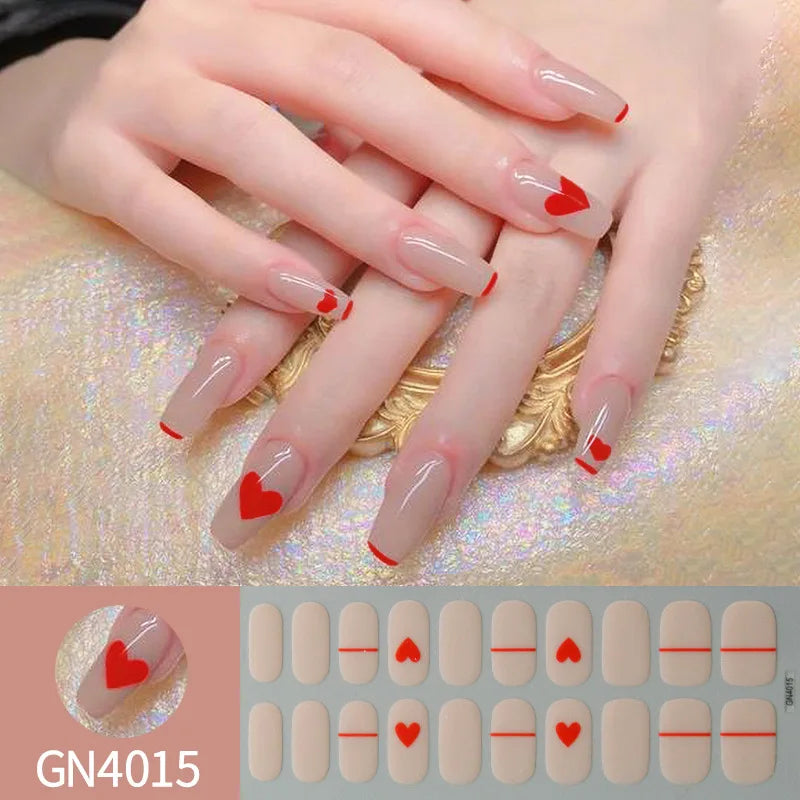 20Tips Semi-Cured Gel Nail Sticker Pure Color Uv/Led Lamp Gel Nail Polish Wraps Long-Lasting Full Cover Gel Sticker Nail Decor