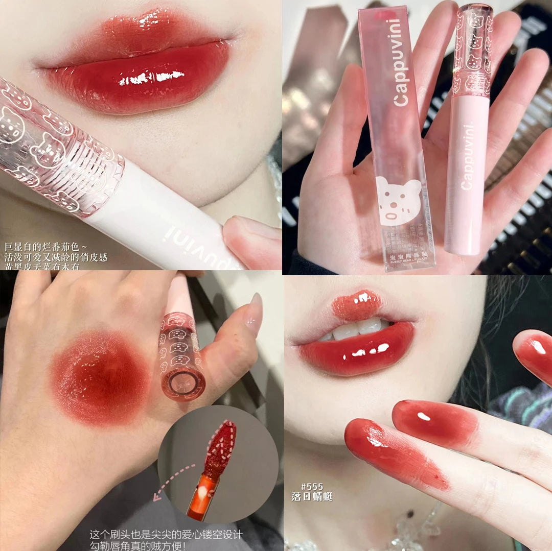 Cherry Pink Waterproof Mirror Finish Water Lip Gloss Nude Brown Clear Tint Glass Lip Oil Liquid Makeup for Luminous Look