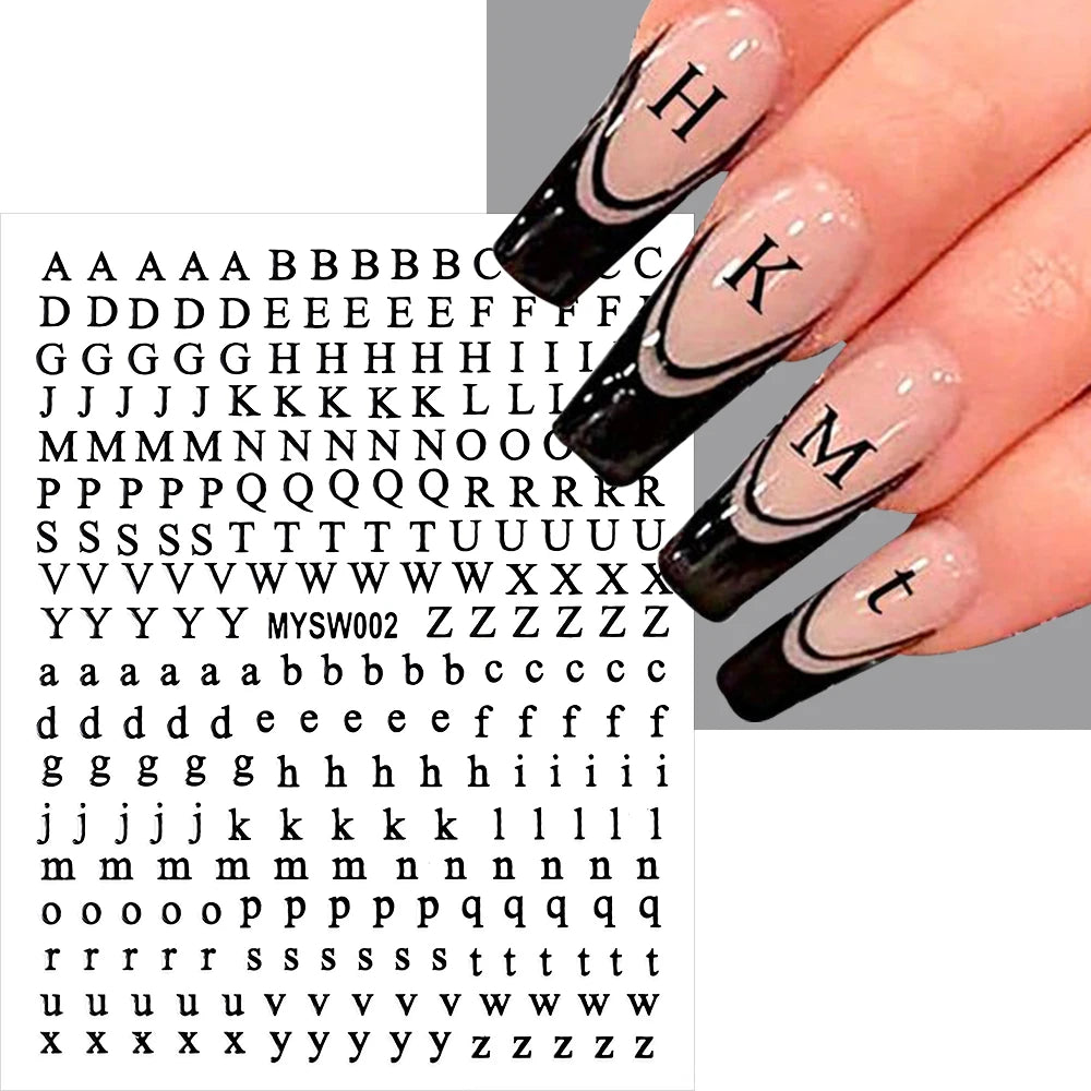 1Pc 3D Roman Letter Nail Stickers Gold/Silver/Black/Laser Alphabet Self Adhesive Decal Y2K English Words/Number Manicure Sliders