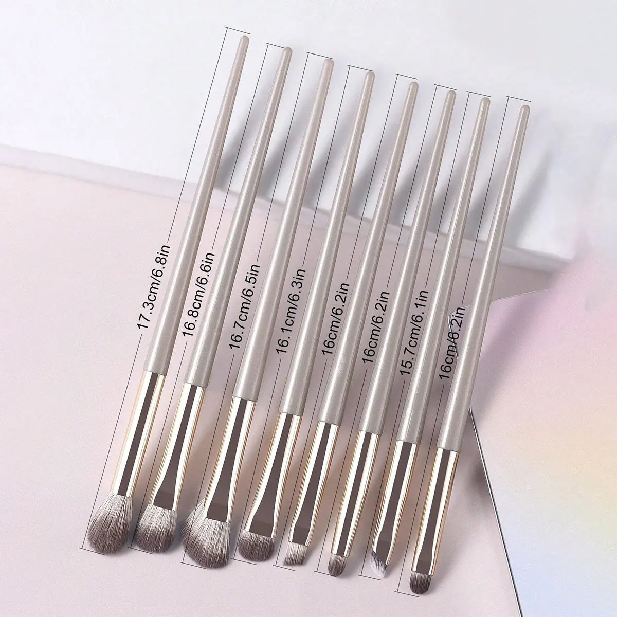 Champagne Silver Portable Eye Makeup Brush Set, 8pcs/Pack