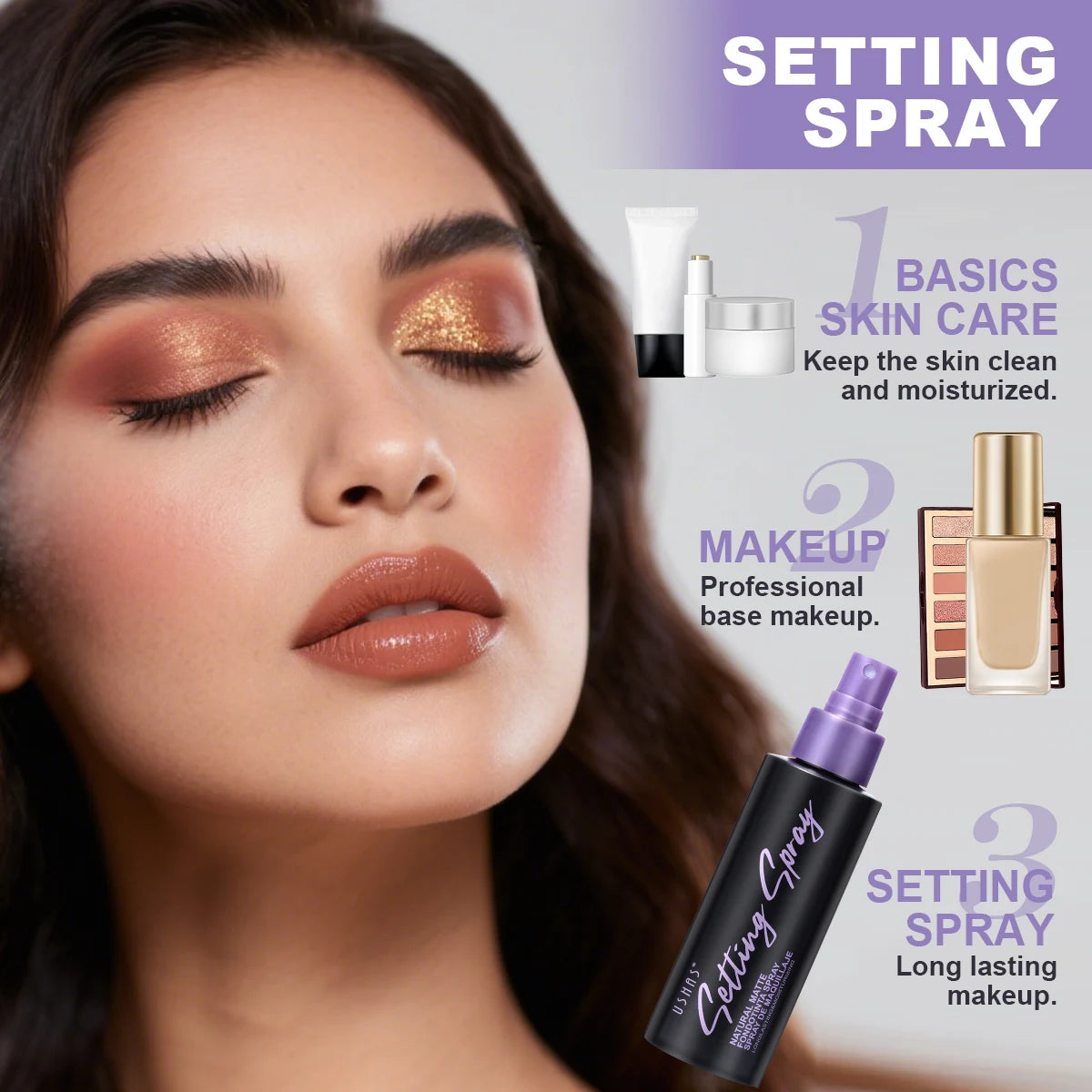 USHAS Waterproof Makeup Setting Spray LongLasting Oil Control Moisturizing Hydration Matte Non-Sticky Spray Foundation Fixer