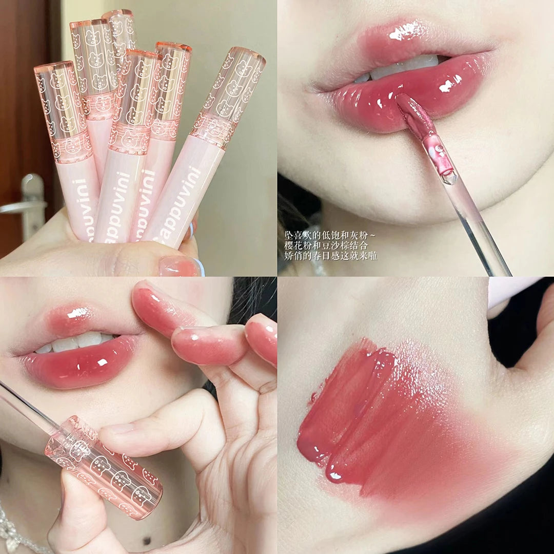Cherry Pink Waterproof Mirror Finish Water Lip Gloss Nude Brown Clear Tint Glass Lip Oil Liquid Makeup for Luminous Look