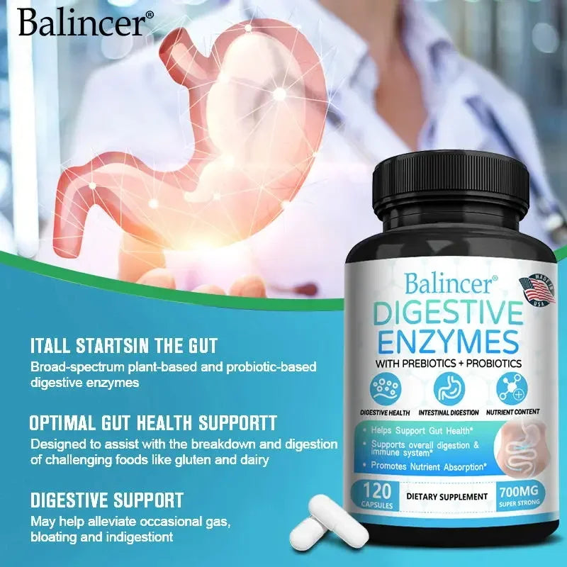 Digestive Enzyme with Prebiotic + Probiotic Supplement - Nutritional Digestive Health and Immune Support for Adult Men and Women