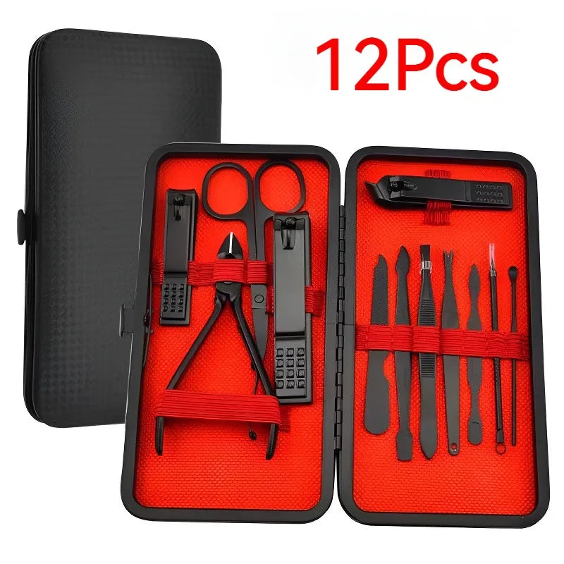 7/8/10/12/15/24pcs Set Professional Manicure Set Kits Stainless Steel Fingernail Toenail Clippers Set with Leather Portable