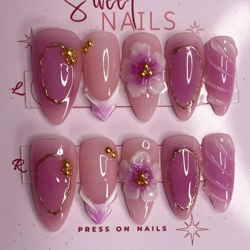 24Pcs Black Y2k Long False Nails with Almond Head Design Cat's Eye Silver Stripe Pattern Press on Fake Nails Wearable Nail Tips