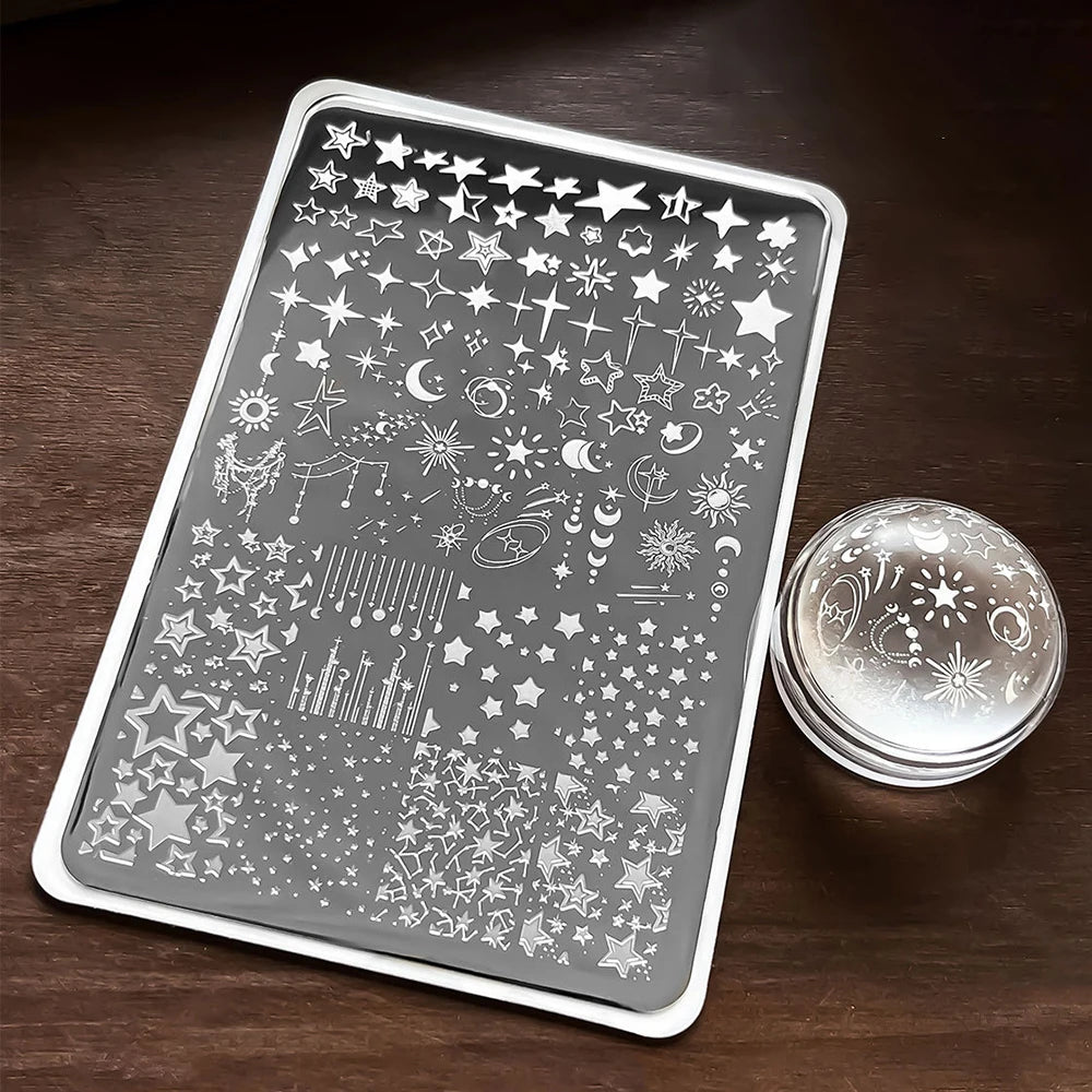 14.5x9.5 Cm Moon Stars Stencils Multi Shaped Stars Nail Art Stamping Plates for Nail Art Stamp Image Printed Manicure DIY Tools