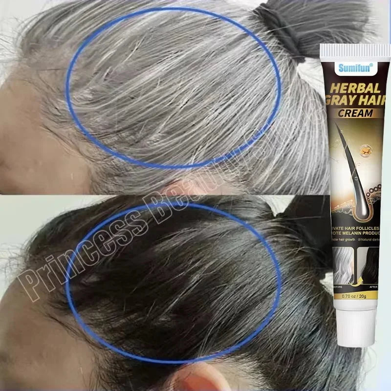 Herbal Anti-grey Hair Treatment Serum Cream White To Black Permanent Repair Natural Color Nourish Scalp Hair Care Products