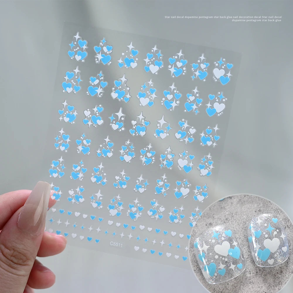 3D Valentine' s Day Love Heart Nail Art Sticker Red White Cross Stars Self-Adhesive Nail Decals 8*10cm Kawaii Heart Nail Sticker