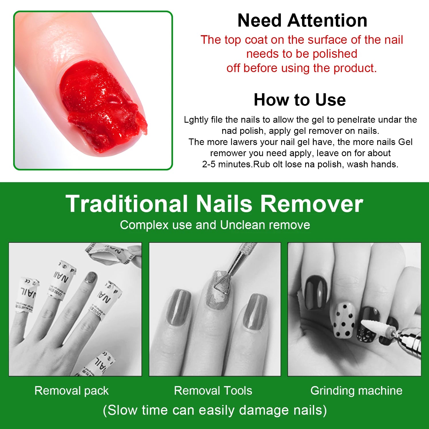 10ml Nail Polish Remover,Quickly Easily Removes Uv Gel Polishes Within 2-3 Minutes,Nail Glue Quick Remover No Need To Soak Nails