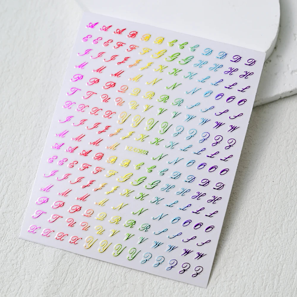 1Pc 3D Roman Letter Nail Stickers Gold/Silver/Black/Laser Alphabet Self Adhesive Decal Y2K English Words/Number Manicure Sliders