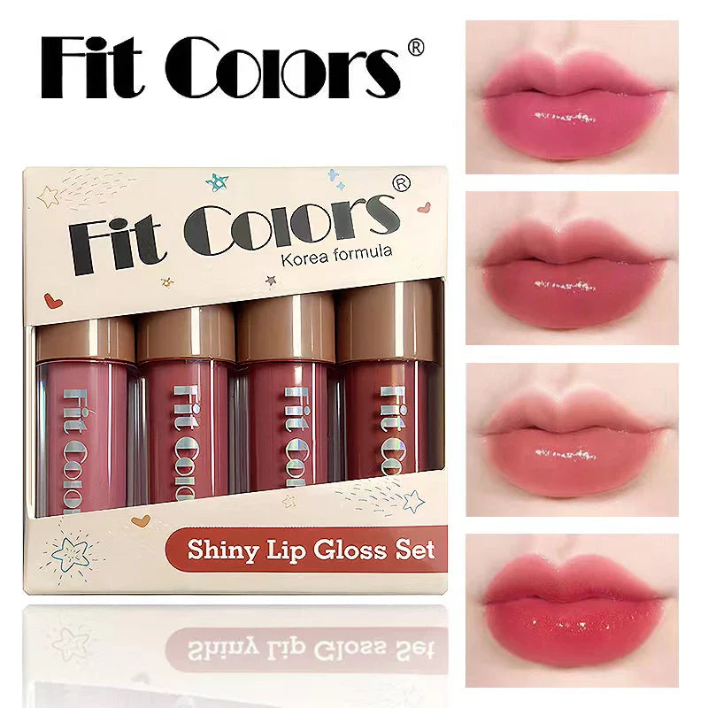 Fit Colors Velvet Lip Gloss Set — 4-Piece Non-Transfer, Diamond Finish, Long-Lasting Lip Gloss Collection