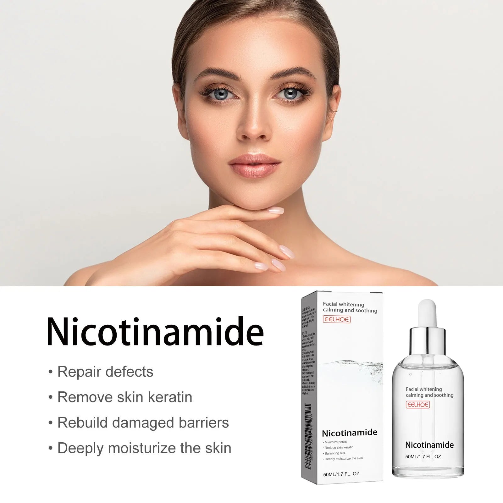 EELHOE Nicotinamide Face Serum Nourish Face Contour Facial W-hitening Shrink Pores Pigmentation Remover Skin Care Products 50ml