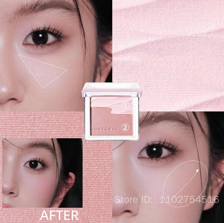 Judydoll Water Satin Glow Blush Two-color Expansion Blusher Matte Natural Cheek Tint Brighten Face Contouring Waterproof Makeup