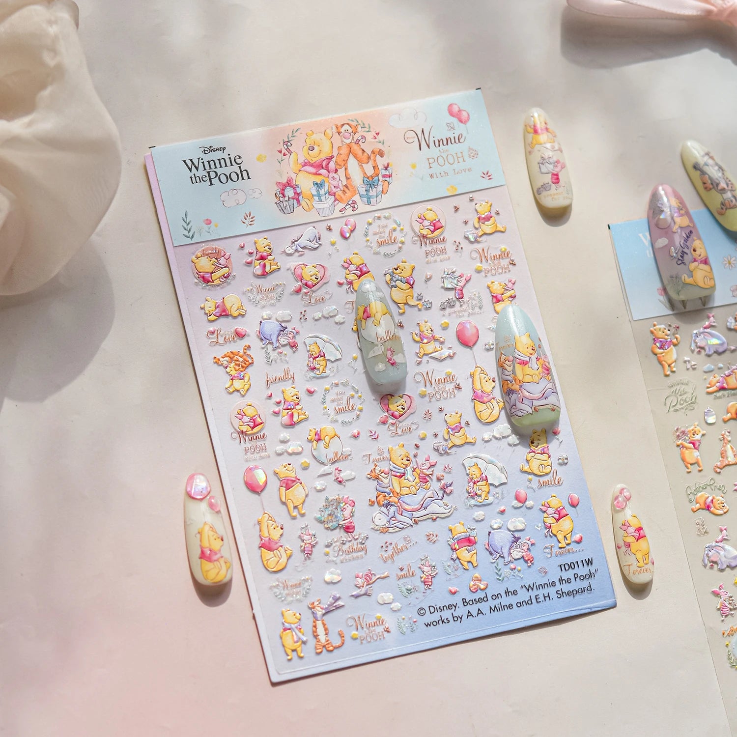 1PCS New Sanrio Family Cartoon 5D Embossed Nail Sticker Cute Hello Kitty Kuromi Pom Pom Purin Decal Nail Decoration