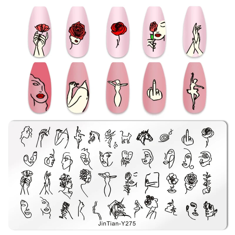 Valentine's Day Nail Stamping Plates Rose Flower Love Theme Nail Art Plate Stainless Steel Halloween Nail Design Stencil Tools