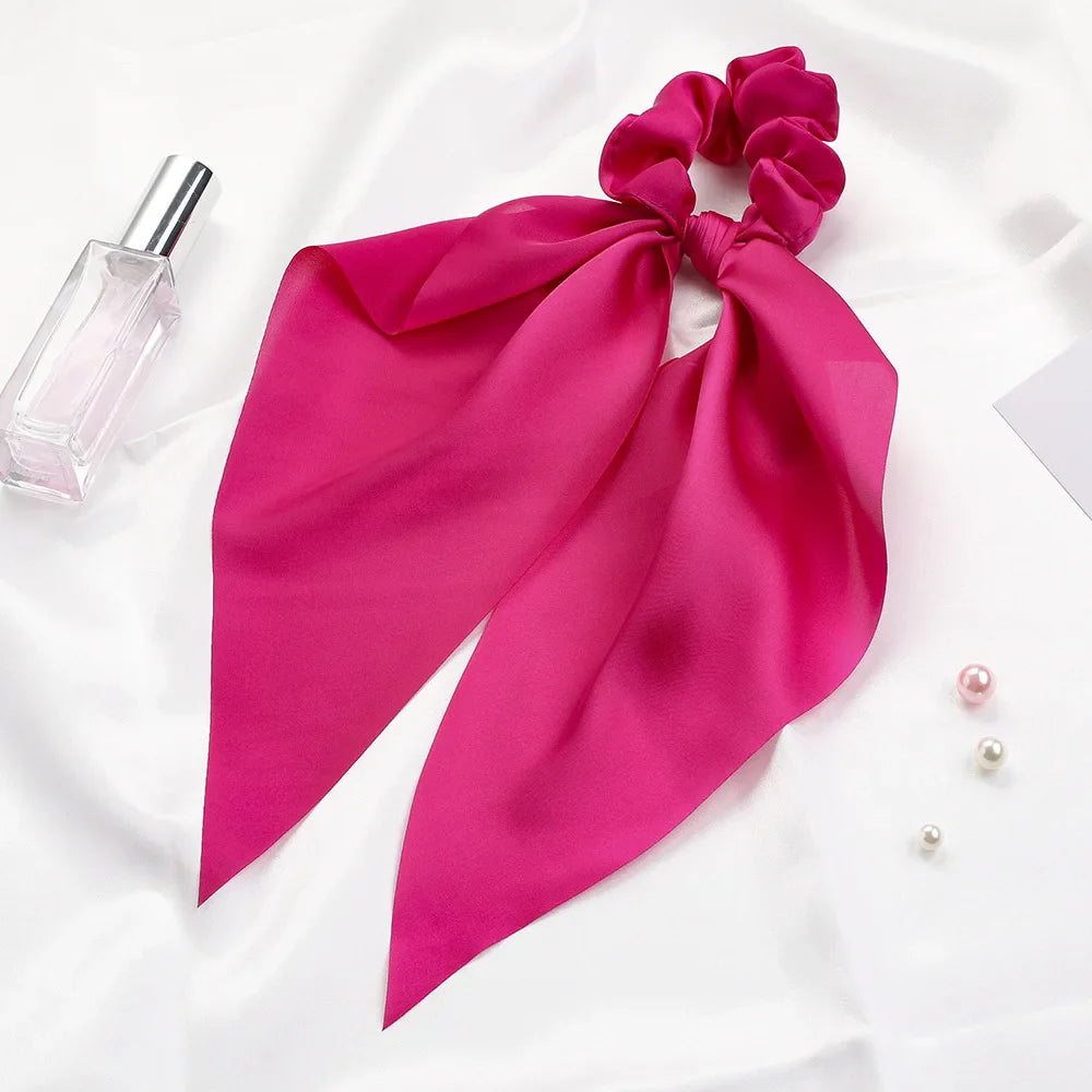 2023 Fashion Print Chiffon Long Ribbon Scrunchies Women Girls Ponytail Scarf Elastic Hair Bands Ties Hair Accessories Wholesale