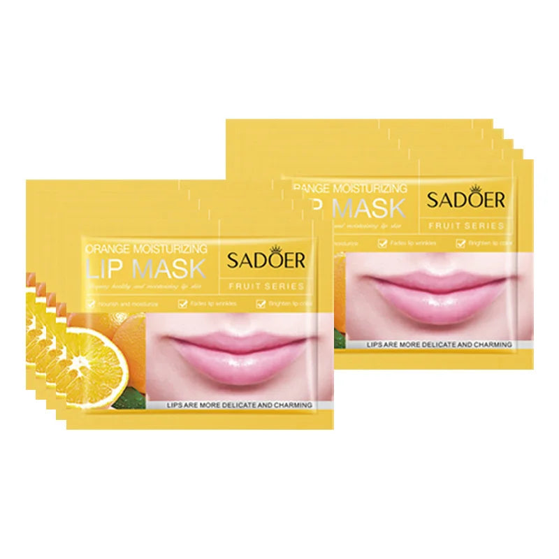 10pcs SADOER Fruits Moisturizing Lip Mask Nourishing Beauty Hydrating Crystal Collagen Gel Lip Patches Skin Care