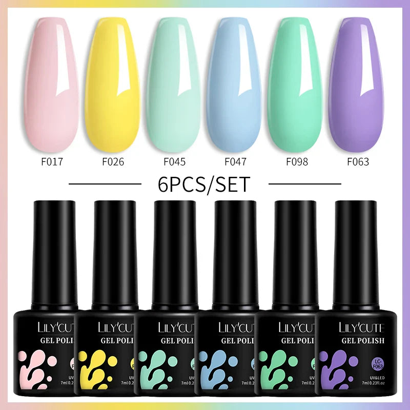 LILYCUTE 6PCs/Set Gel Nail Polish Set Kit Glitter Nail Gel Sequin Vernis Semi Permanent For Manicure Varnish UV LED Nail Art Gel