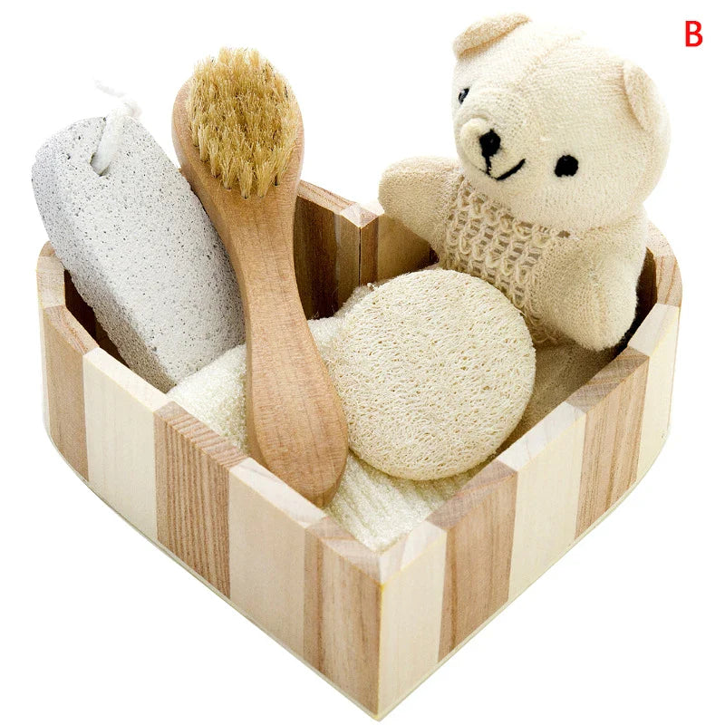 1 Set Spa Heart Shape Gift Box Bathing Skin Cleaning Kit Spa Gift For Women Sisal Bath Flower Kit Back Scrubber Gloves Massager