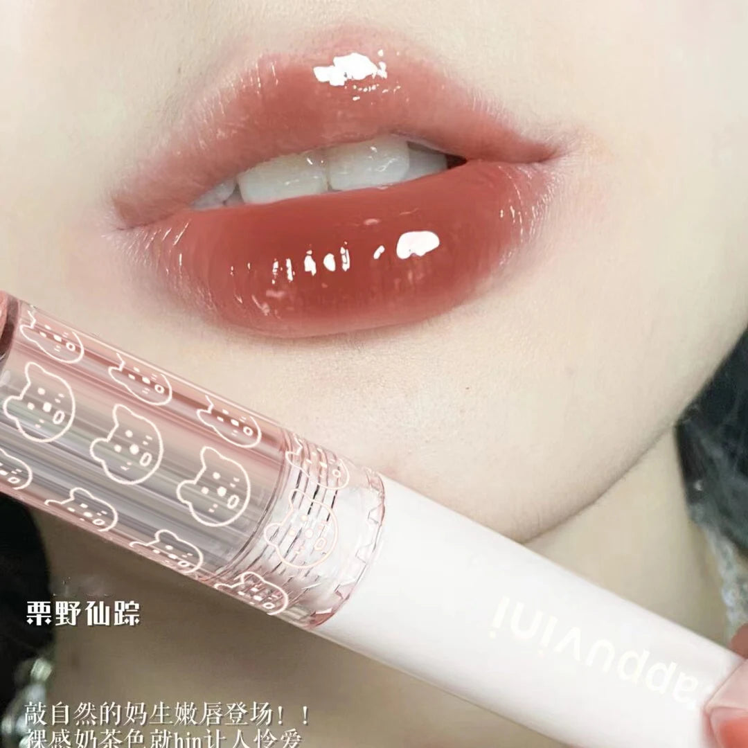 Cherry Pink Waterproof Mirror Finish Water Lip Gloss Nude Brown Clear Tint Glass Lip Oil Liquid Makeup for Luminous Look