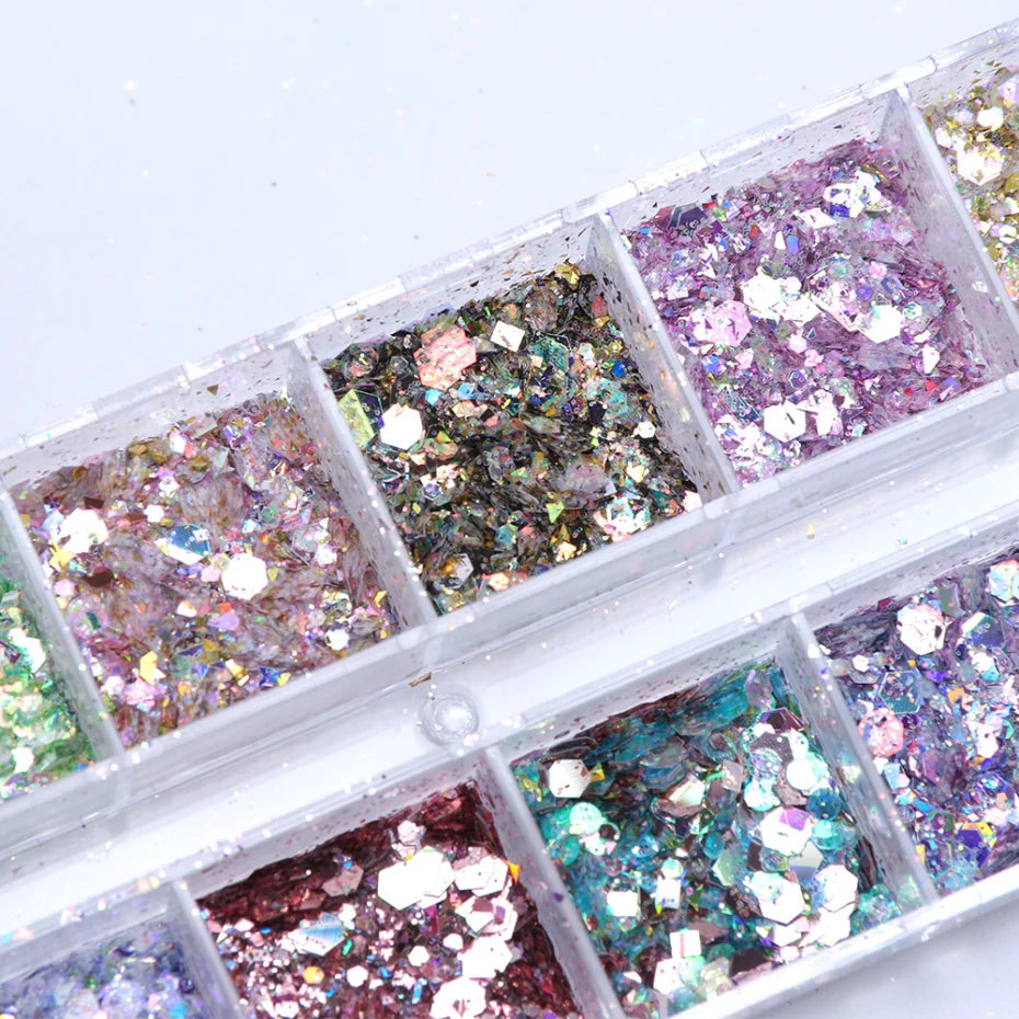 Mermad Iridescent Mixed Hexagon Nail Glitter Sequins Holographic Spangles Flakes Nail Art Powder Gel Polish Manicure Accessories
