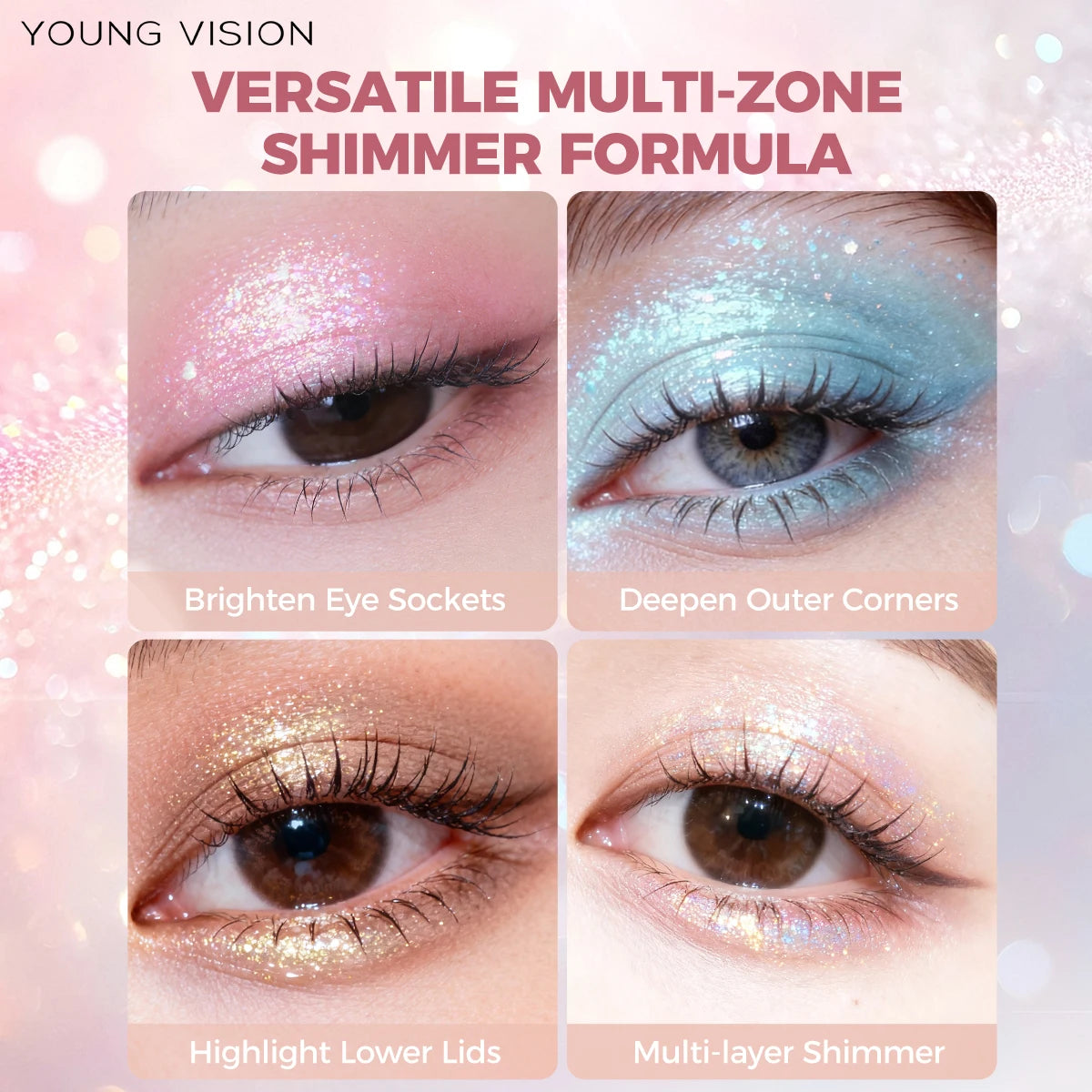 YOUNG VISION Liquid Glitter  Highlighter - 6 Colors, Water-Based, Shimmer & Metallic, Long Lasting, Waterproof