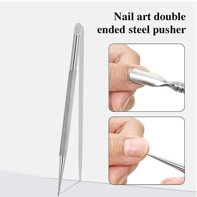 1Pcs Double-end Cuticle Pusher Stainless Steel Angled Hoof Bevel Nail Art Pusher Manicure Sticks Cuticle Remove Tool Nails Care