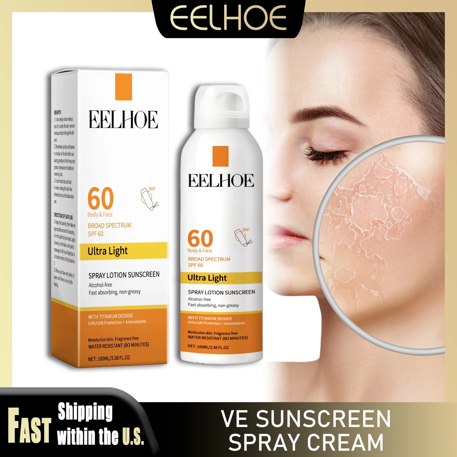 EELHOE Vitamin E Sunscreen Spray 100ml Long-lasting Deep Moisturizing Anti-UV Skin Protector Anti Oxidant Face Body Skin Care