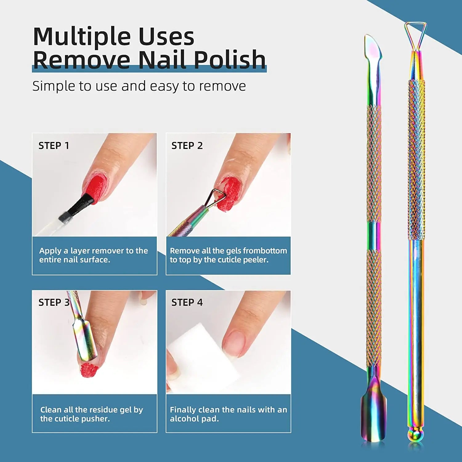 Cuticle Pusher and Spoon Nail Cleaner Triangle Cuticle Pusher Double Ended Gel Nail Polish Cuticle Remover Tool Stainless Steel