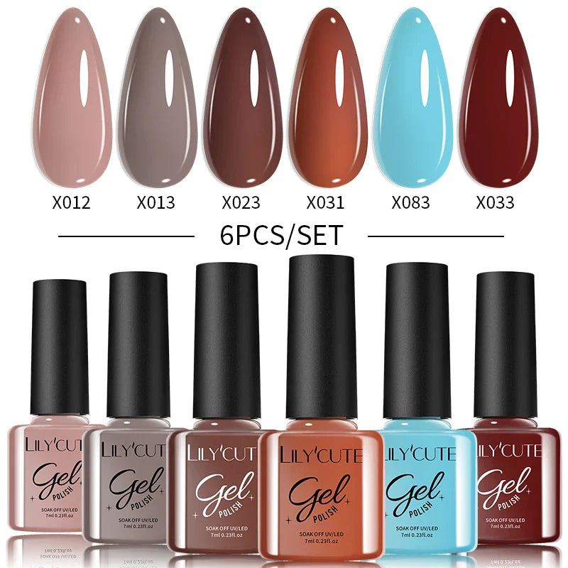 LILYCUTE 6PCs/Set Gel Nail Polish Set Kit Glitter Nail Gel Sequin Vernis Semi Permanent For Manicure Varnish UV LED Nail Art Gel