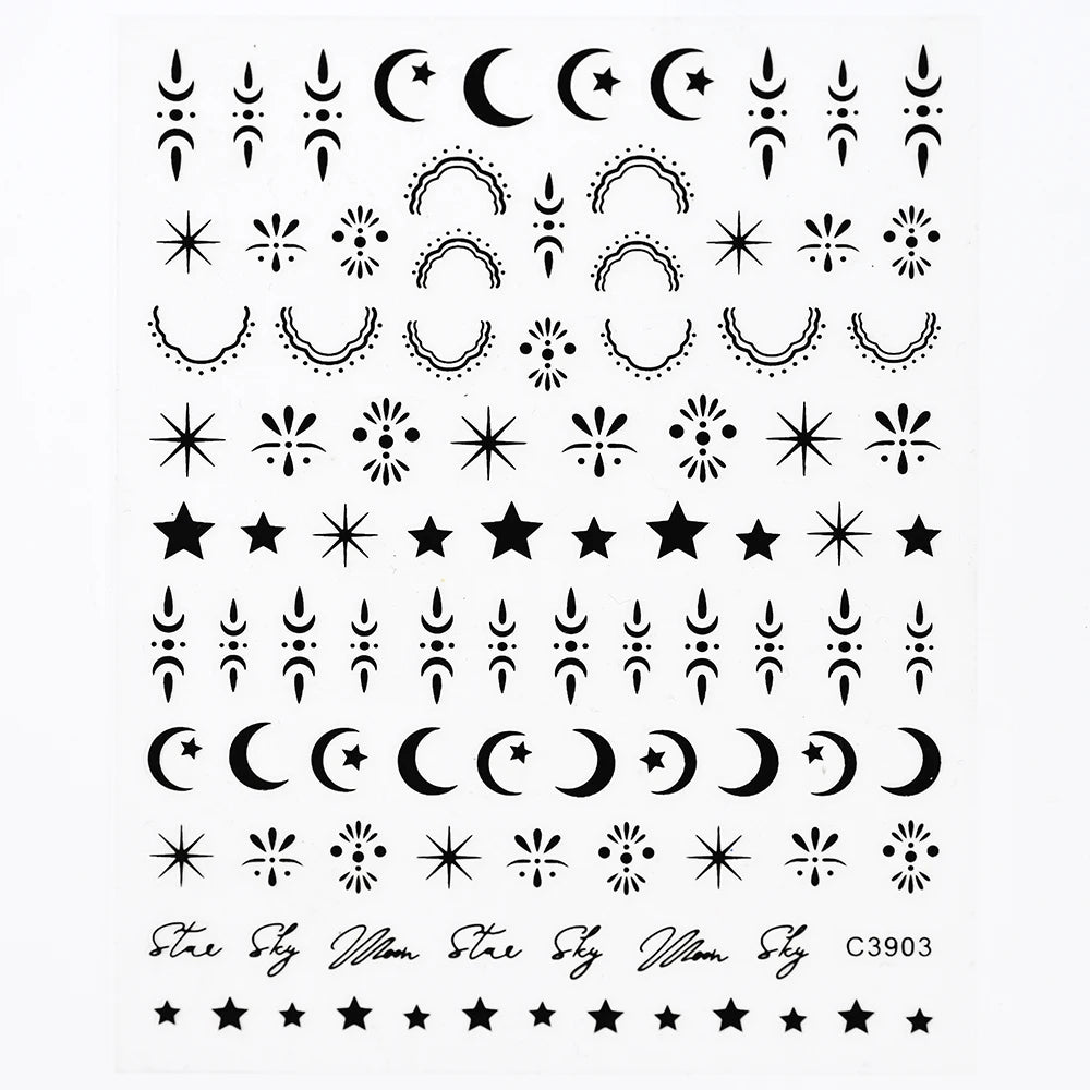 3D Gold/ Silver Star/Sun/Moon Bronzing Nail Art Sticker Laser Star Moon Styles Nail Decal Gold Silver Self-Adhesive Slider 1Pcs