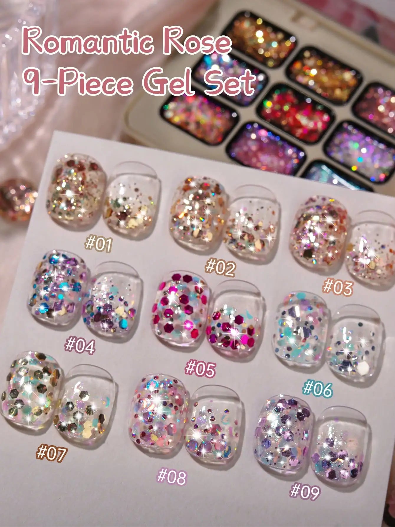 MORDDA 9pcs Glitter Solid Adhesive Gel Nail Polish Gradient Semi Permanent Soak Off UV LED Nail Art Gel Varnishes For Nails Salo