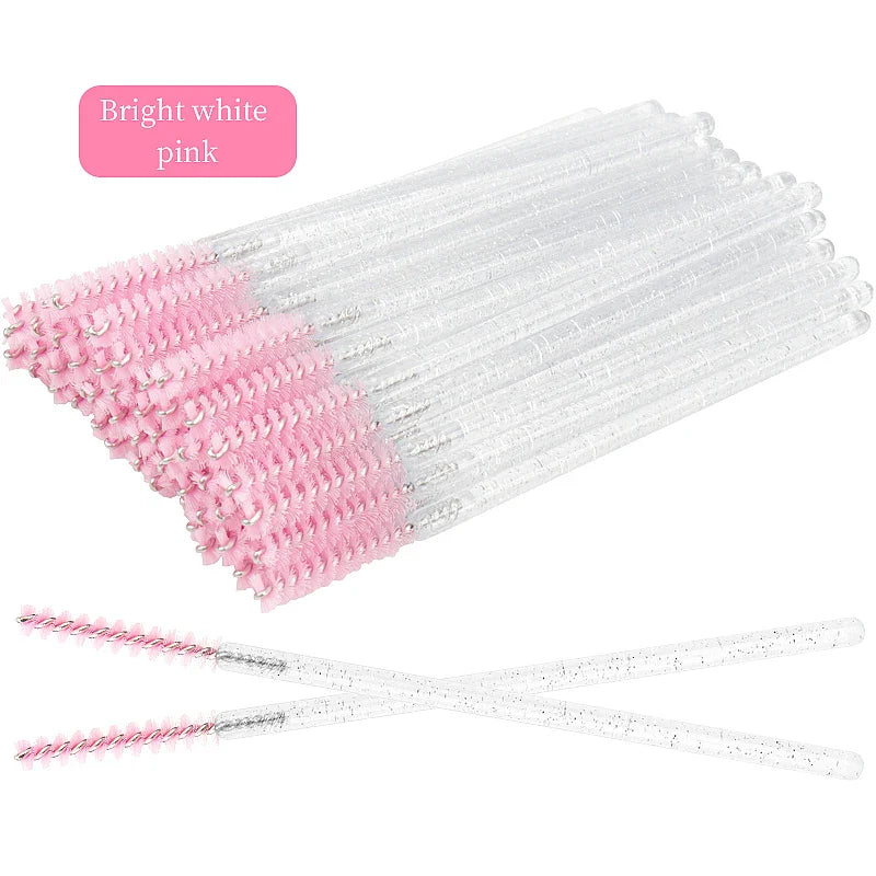 NEW 50Pcs Makeup Eyelash Brushes Disposable Crystal Eyebrow brush Diamond Handle Mascara Wand Applicator Lashes Extension Tools