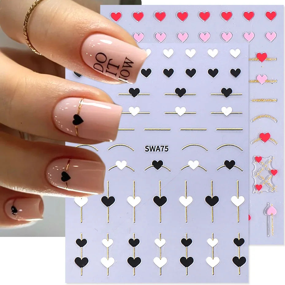 4pcs 3D Gold Heart Line Nail Art Stickers MetallicGlitter French Stripes Love Letter Romantic Valentines Holographic Decoration