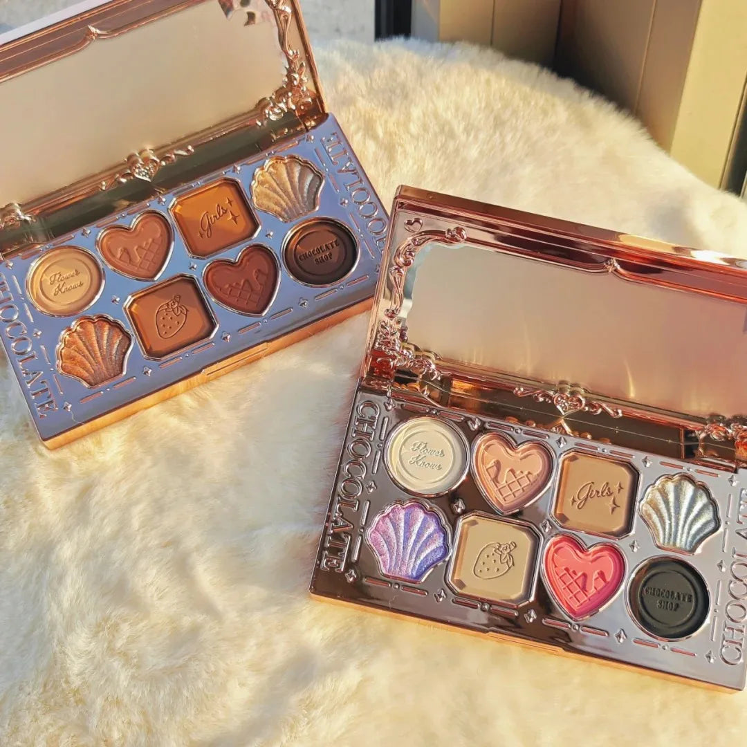 Flower Knows Chocolate Wonder-Shop 8-Color Eyeshadow Palette Matte Shimmer Waterproof Highly Pigmented Long Lasting Makeup