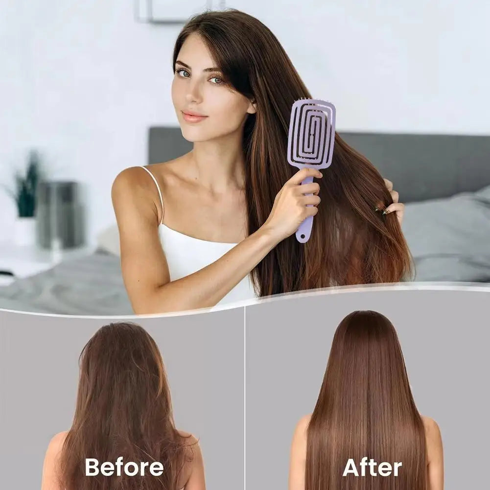 Hollow-Out Curved Detangling Brush – Volumizing Styling Brush with Rounded Tips, Scalp Massage & Blow-Dry Design for High Crown