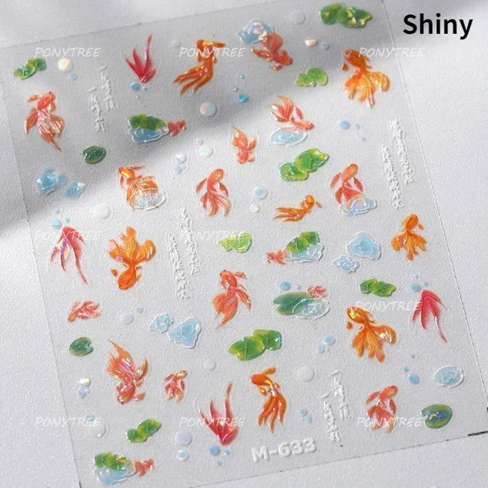 Sea Wave Jellyfish Starfish Conch Shell Dolphin Pearl Summer Beach Goldfish Water Bubble Mermaid Koi INS Nail Art Stickers Decal