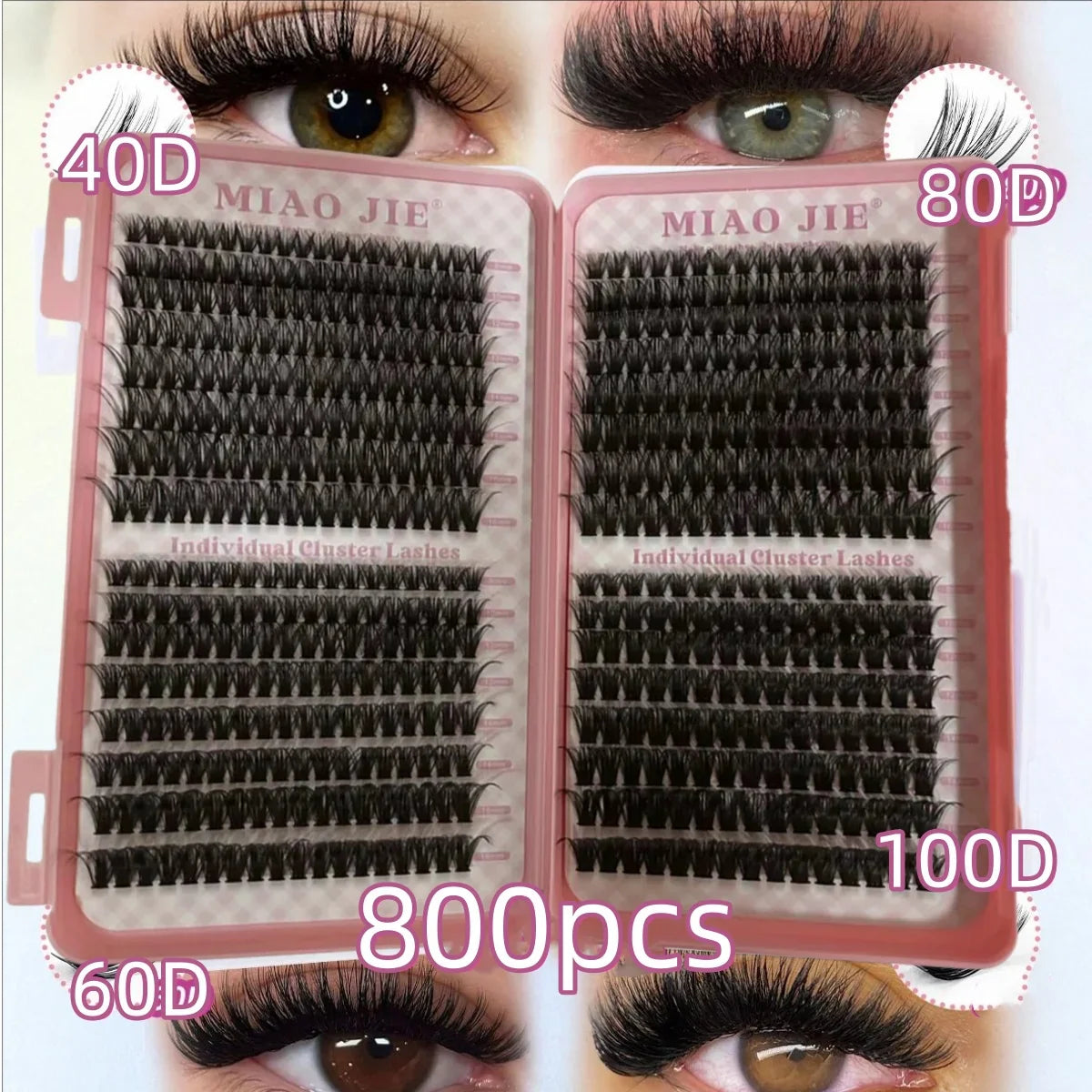 MJ DIY Lashes Extensions Kit 640pcs Lash Clusters 80D/100D Wispy Individual Lashes Mix 9-18mm Cluster Eyelash Extension