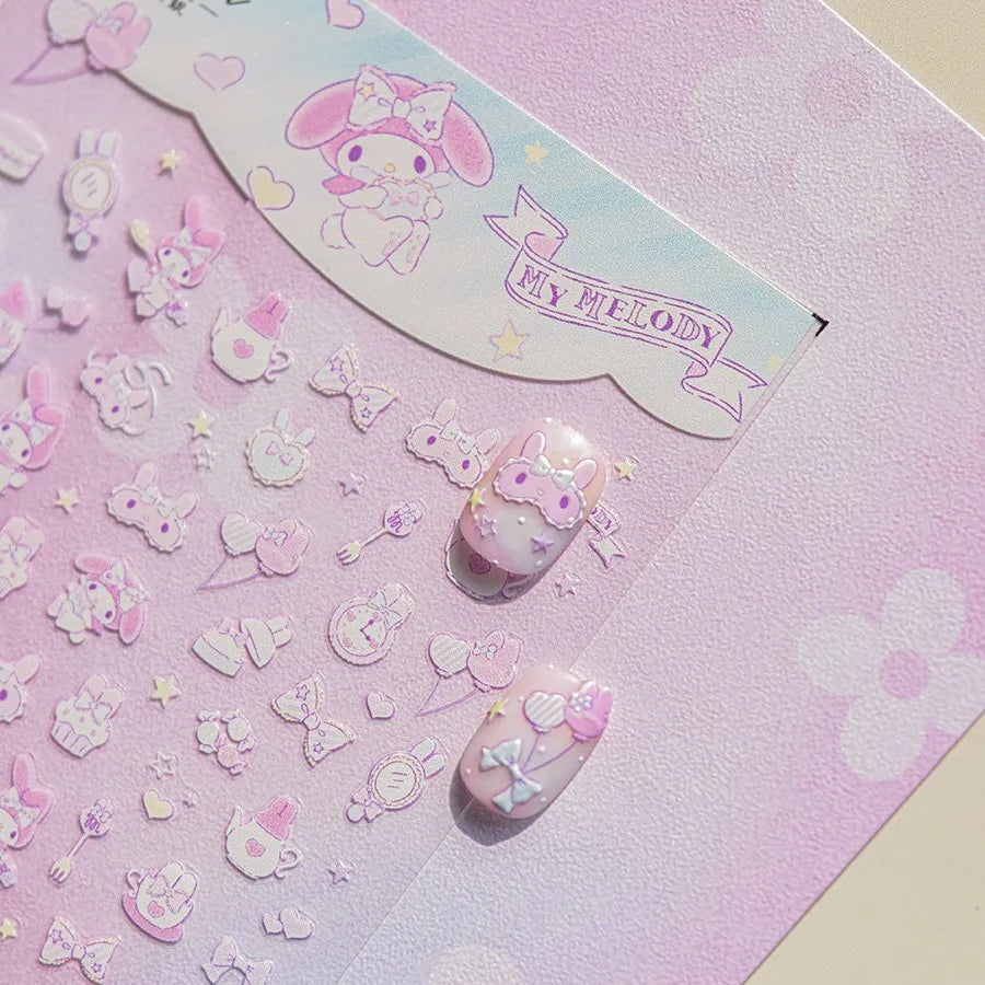 1PCS New Color Laser Hello Kitty Cartoon 5D Nail Stickers Sanrio Cinnamoroll Pochacco Nail Art Supplies DIY Nail Art Stickers