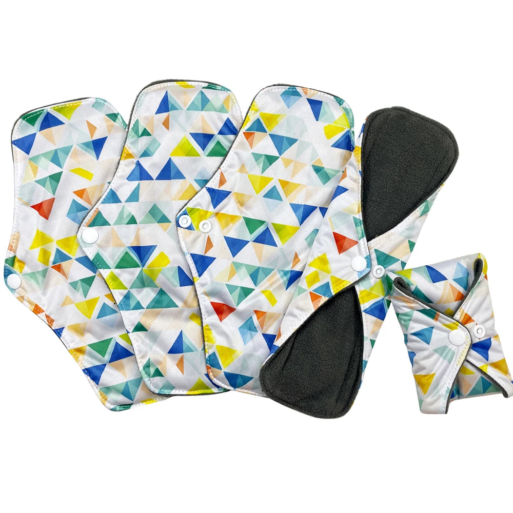 reusable sanitary pads for women daily periods, bamboo charcoal washable sanitary napkins,absorbent printed menstrual pads 5pcs