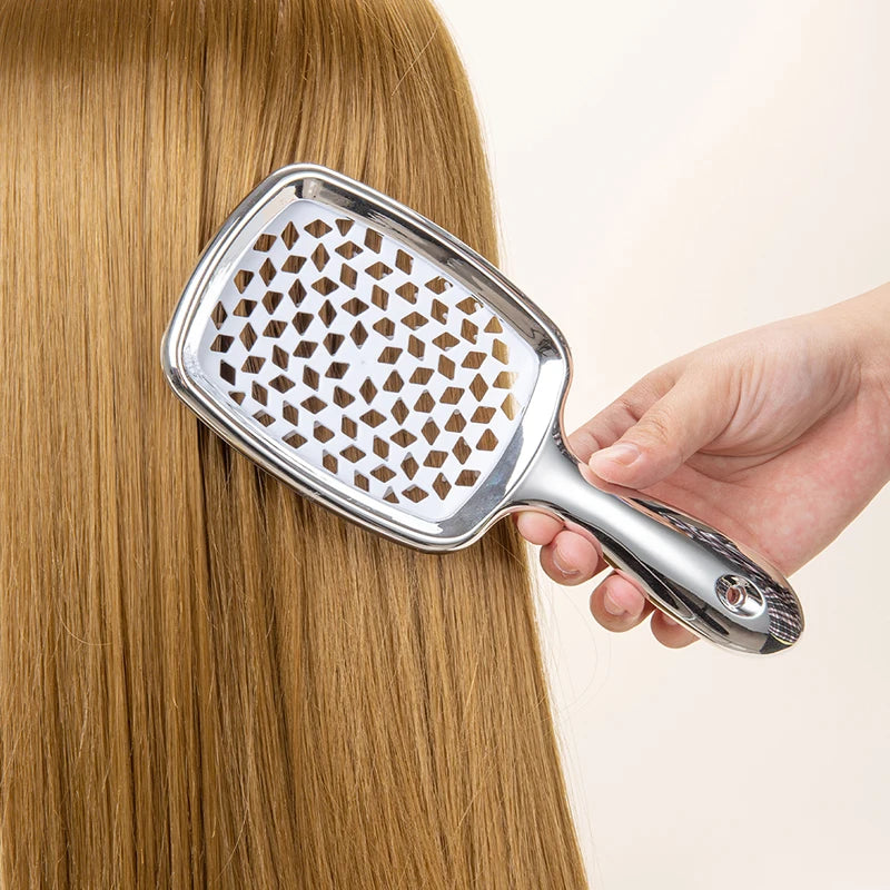 Square Shape Mesh Comb for Hair Fluffy Detangling Scalp Massage Hairbrush Wide Teeth Hollow Brush Salon Barber Gold-plated Comb