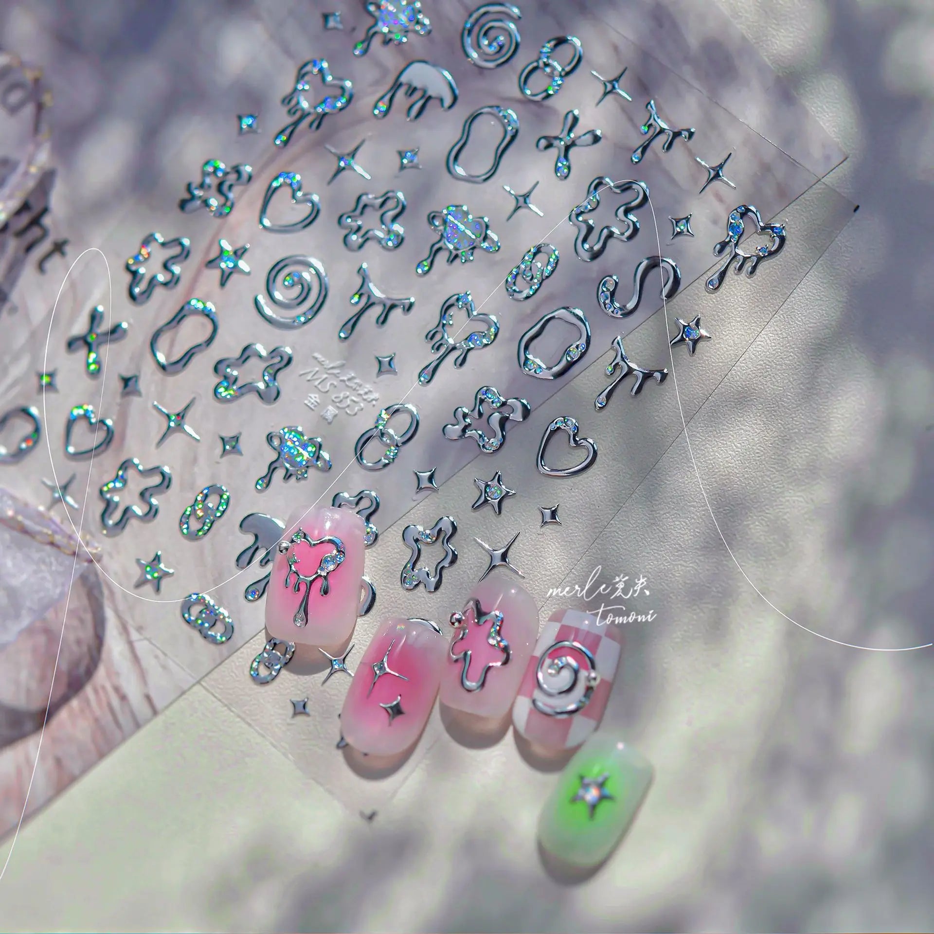 Metallic Dream Nail Stickers Sparkling Magic Color Nail Star Bows Garland Design Stickers Press On Nails DIY High End Nail Decal