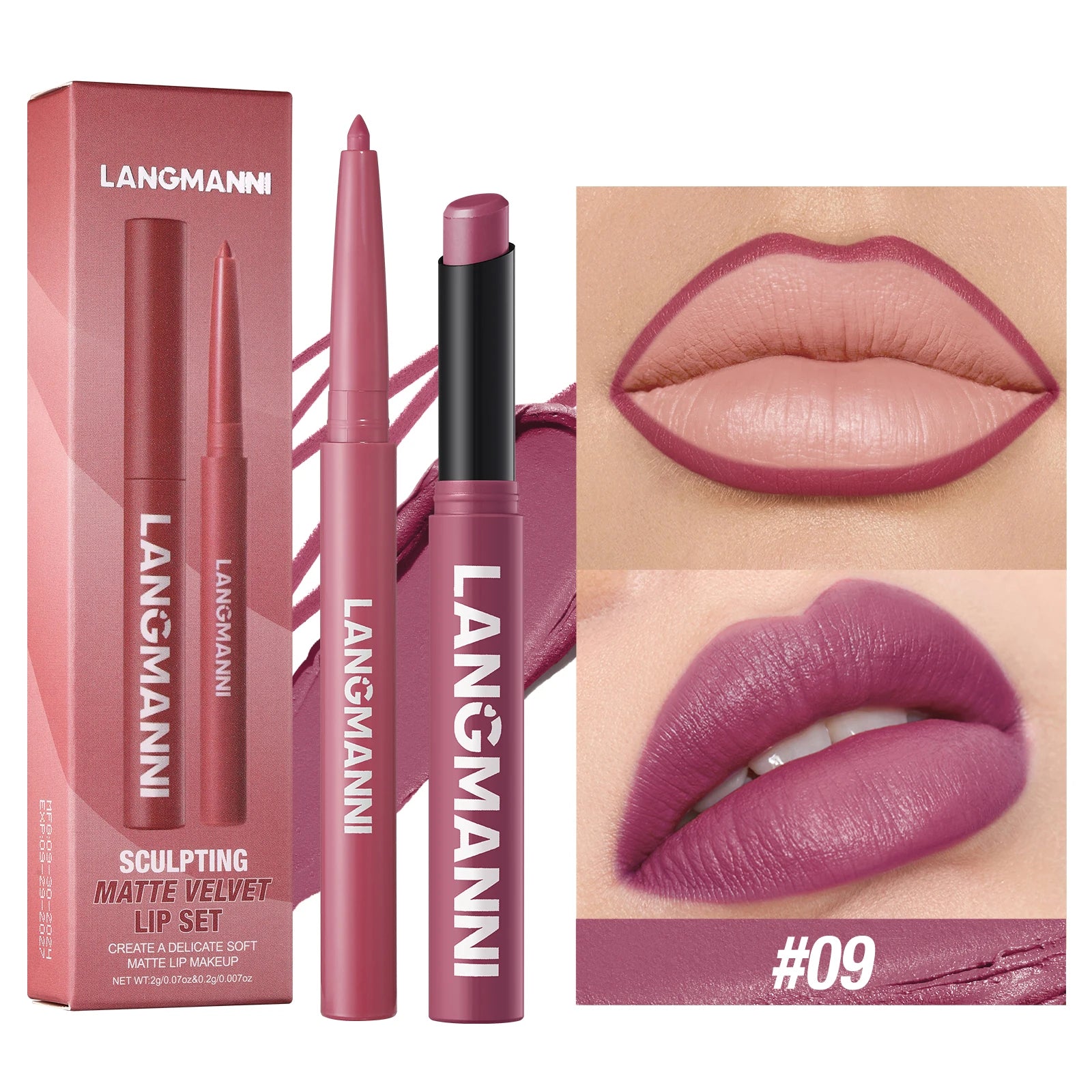 Integrated waterproof lipliner+lipstick lipstick lipstick set,no smudge,no fade,no cup,durable,easy to create a perfect makeup!